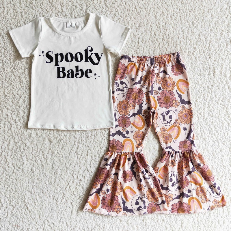 GSPO0194 Girls Halloween White Short Sleeve Pants Set