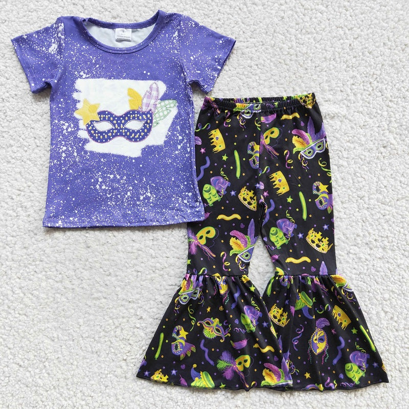 GSPO0220 Girls Carnival Mask Purple Short Sleeve Pant Set