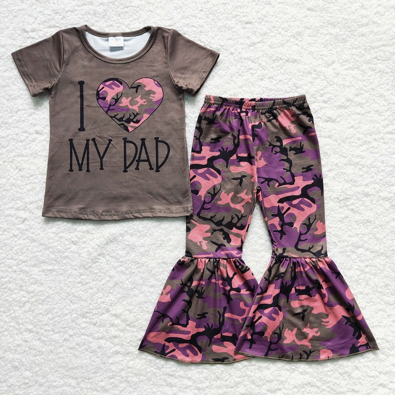 GSPO0230 Girls MY DAD Green Camouflage Short Sleeve Trousers Set D 7.12