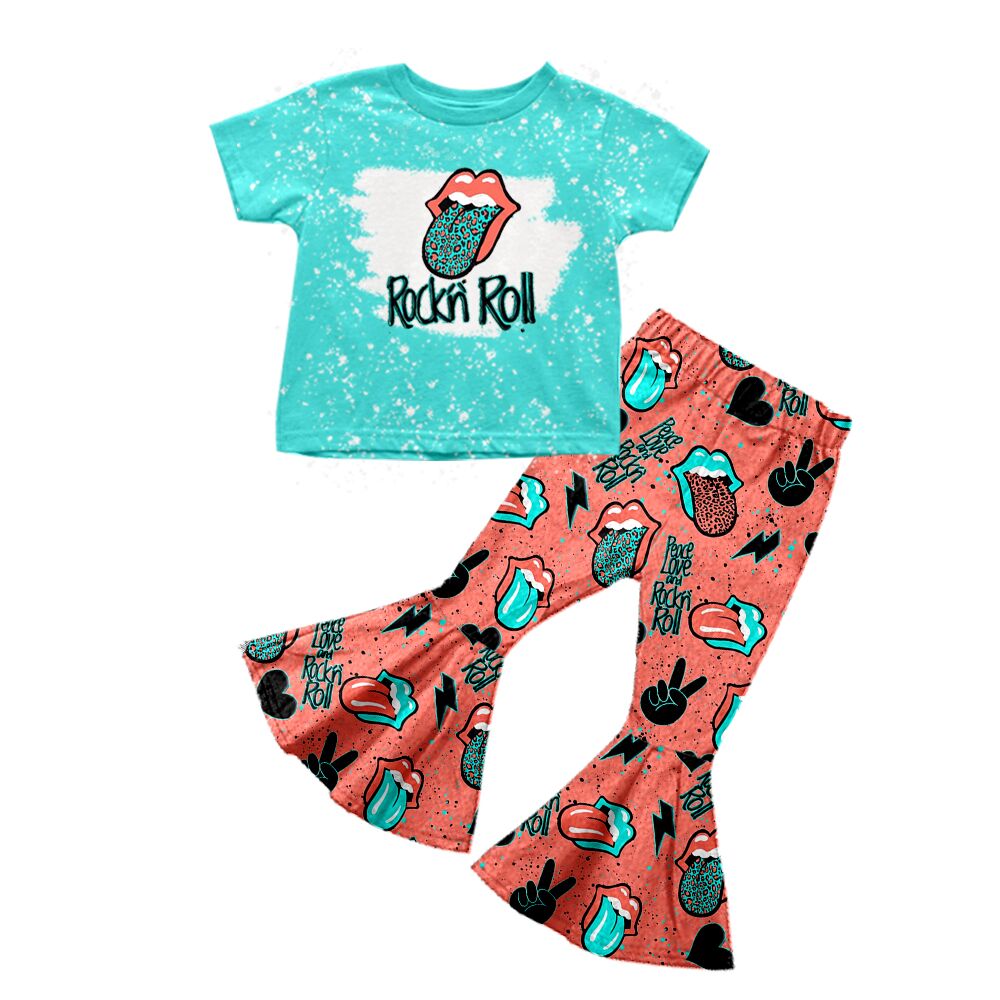 GSPO0255 Girls Rockn Roll Blue Short Sleeve Pants Set D 4.12