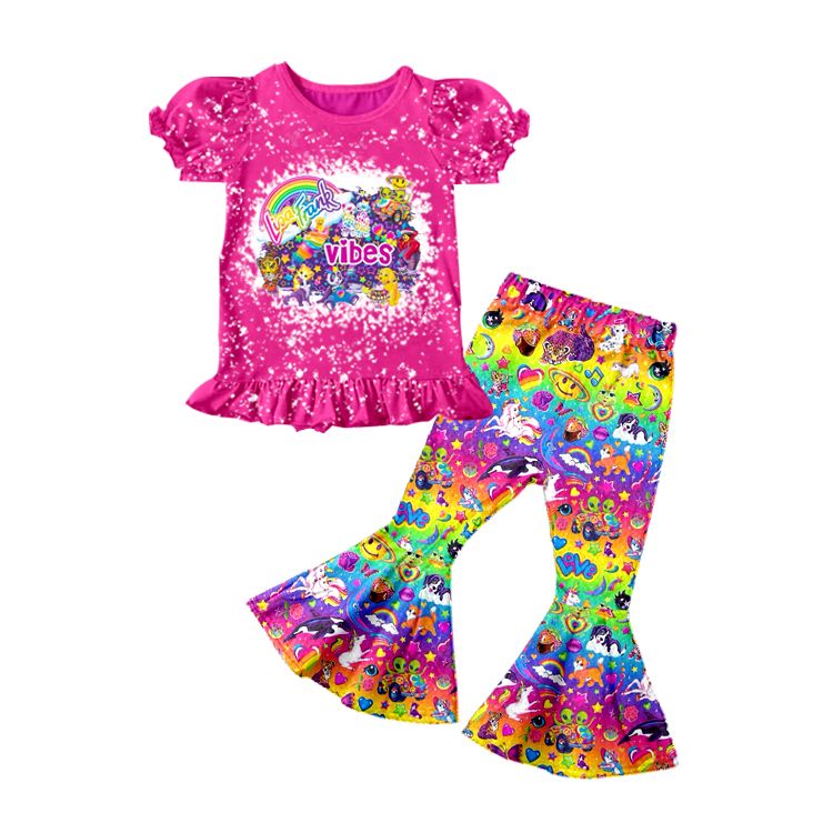 GSPO0276 Girls LISA FRANK VIBES Short Sleeve Pants Set
