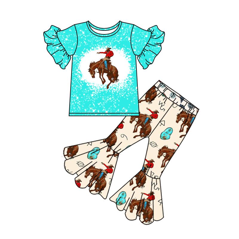 GSPO0336 Girls Riding Symbol Blue Short Sleeve Pant Set