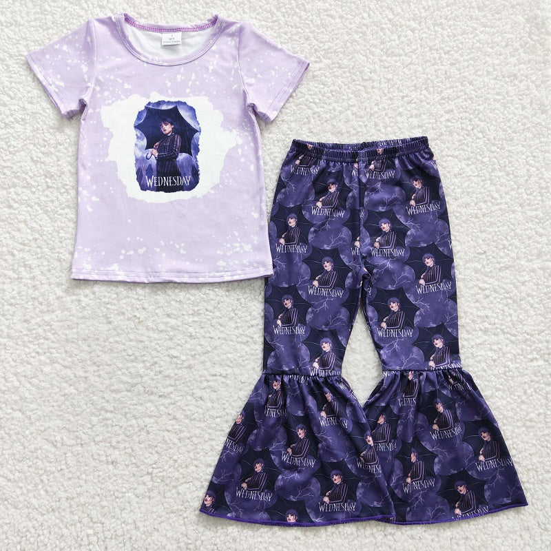 GSPO0448 Baby Girls WEDNESDAY purple short-sleeved trouser suit