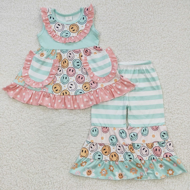 GSPO0503 Baby Girls Happy Green Pocket Sleeveless Set
