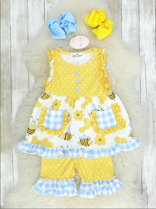 GSSO0086 kids clothing summer yellow bee set