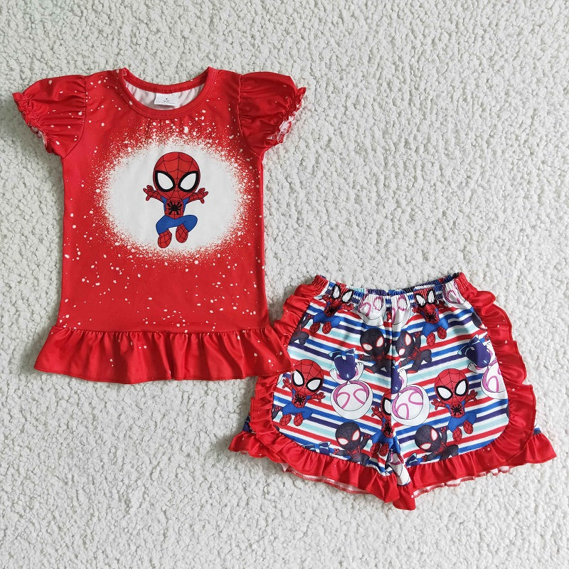 GSSO0124 Girls Red Short Sleeve Shorts Suit