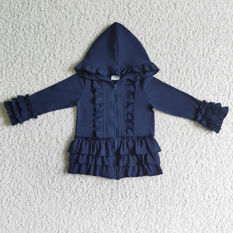 GT0013 NAVY COTTON LONG SLEEVE RUFFLE COAT