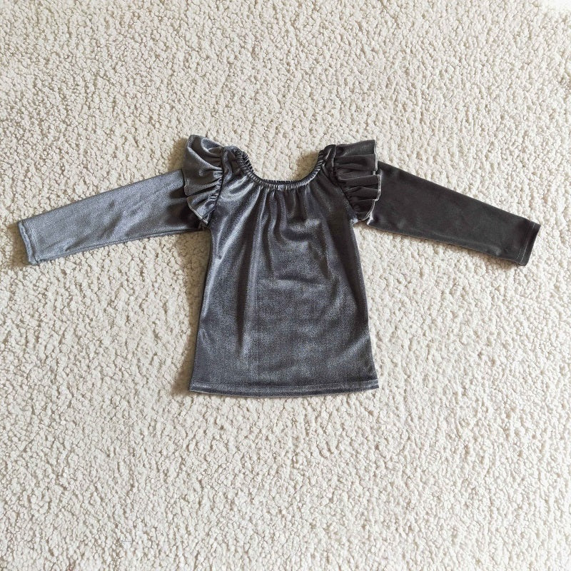 GT0063 Girls Grey Gold Velvet Long Sleeve Top