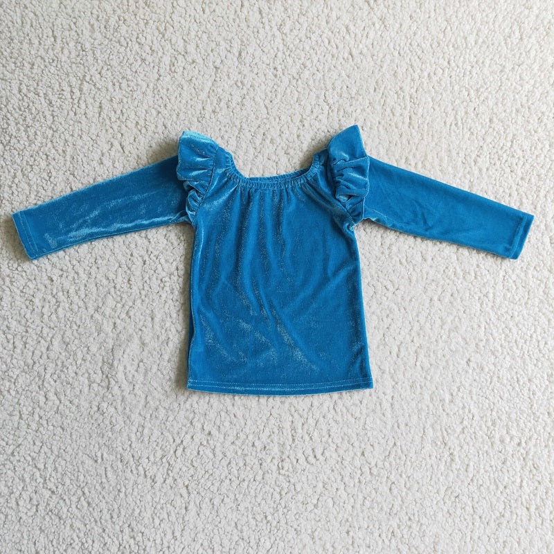 GT0064 Girls Blue Gold Velvet Long Sleeve Top