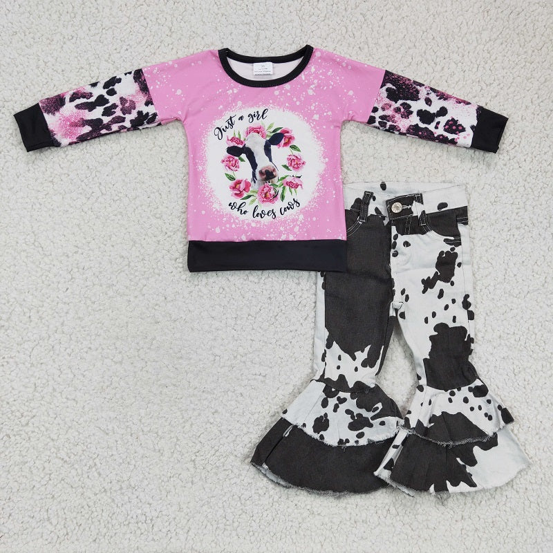 GT0077+P0001 Pink cow print +cow print jeans