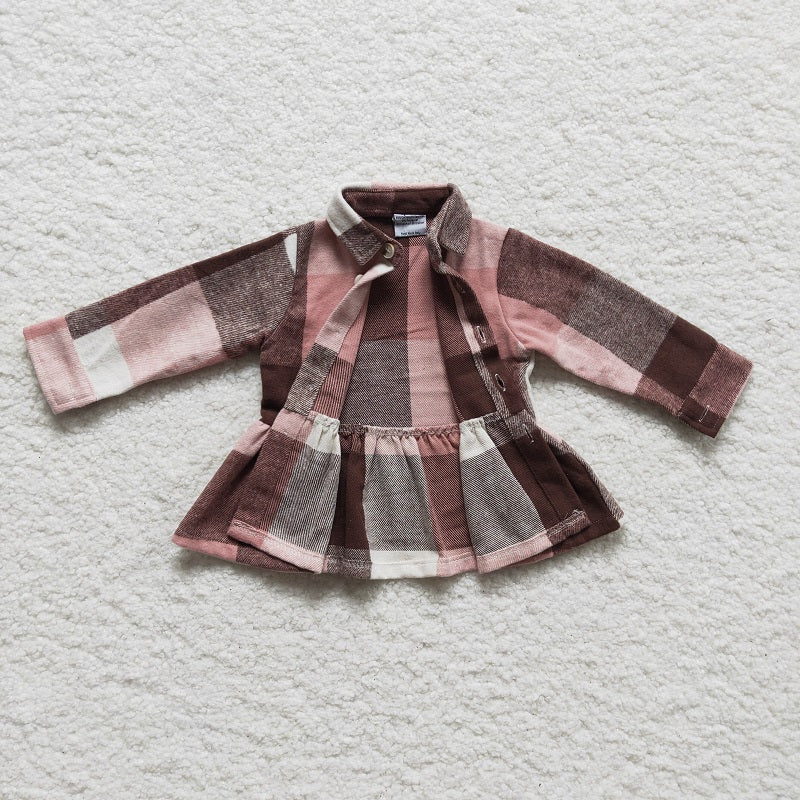 GT0090 Girls Pink Plaid Long Sleeve Shirt