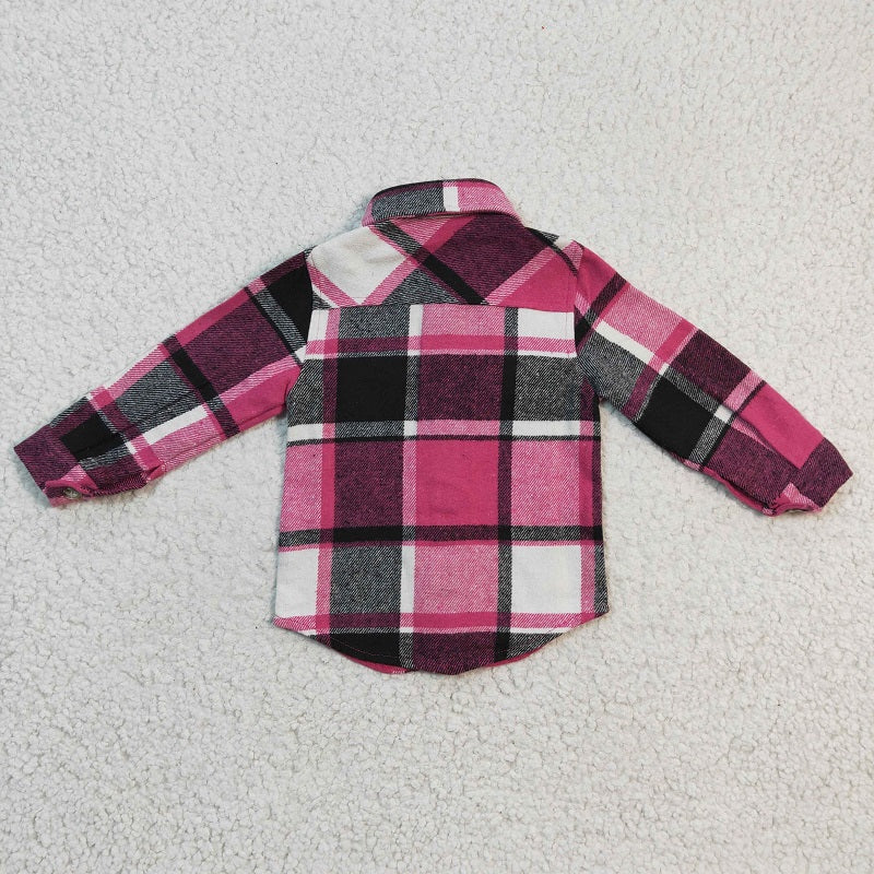 GT0104 Girls Rose Red Plaid Long Sleeve Shirt