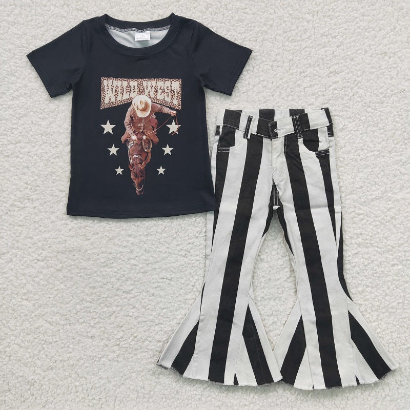 GT0152 Girls WILD WEST Riding Black Short Sleeve Top