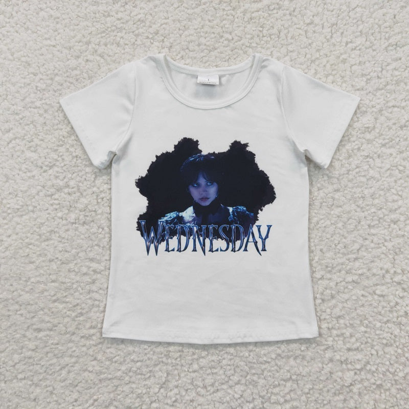 GT0171 Baby Girls WEDNESDAY White Short Sleeve Top