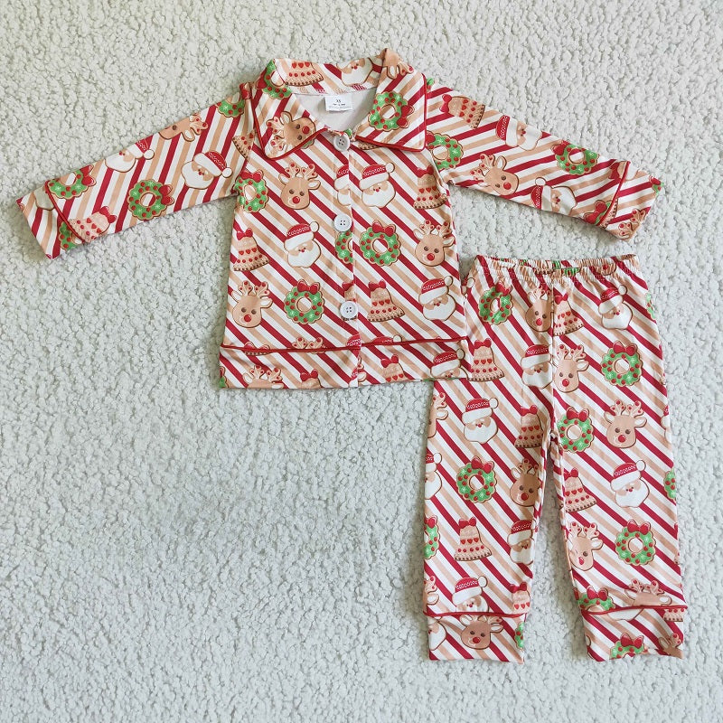 6 A22-19 Boys Santa Red Long Sleeve Pajama Set