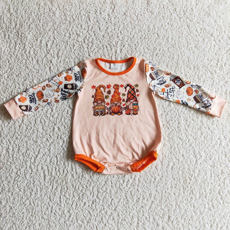 LR0155 Thanksgiving Three Little People Pumpkin Long Sleeve Bodysuit