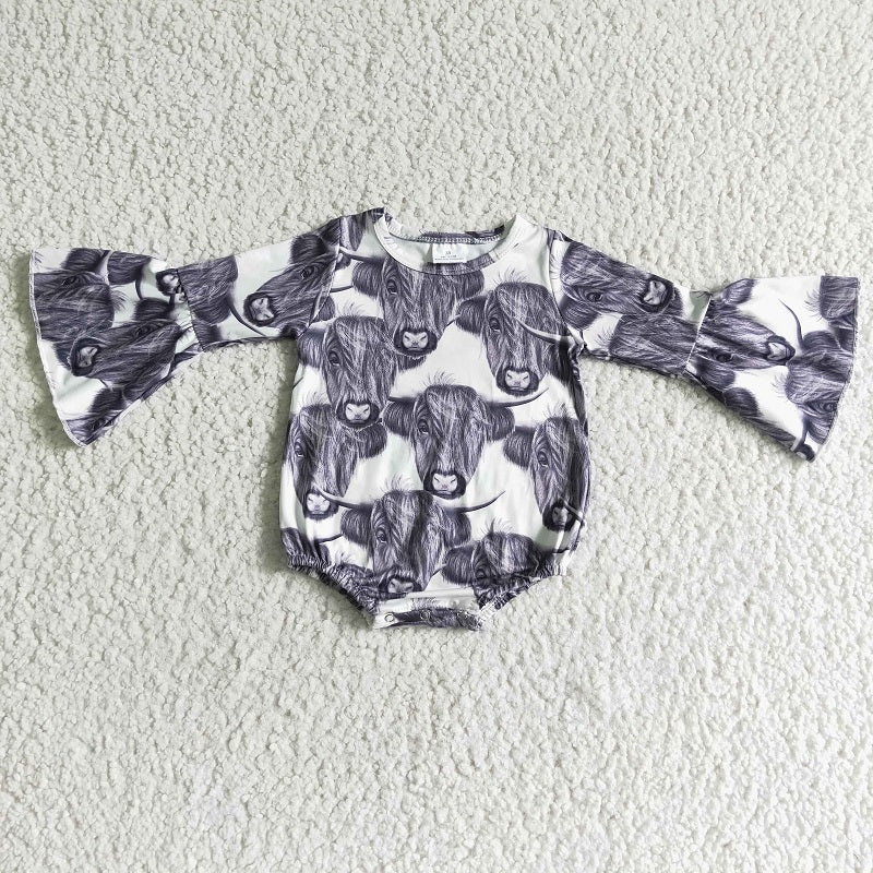 LR0017 Black and White Alpine Cattle Long Sleeve Bodysuit Romper