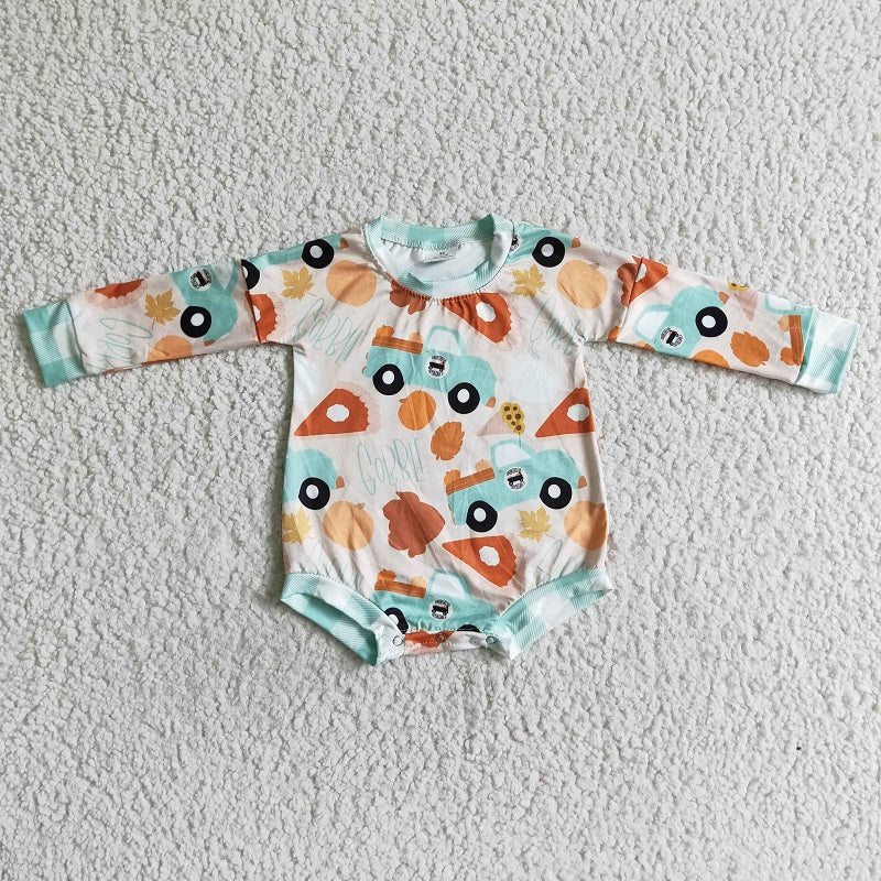 LR0061 Autumn Pumpkin Car Long Sleeve Bodysuit Romper