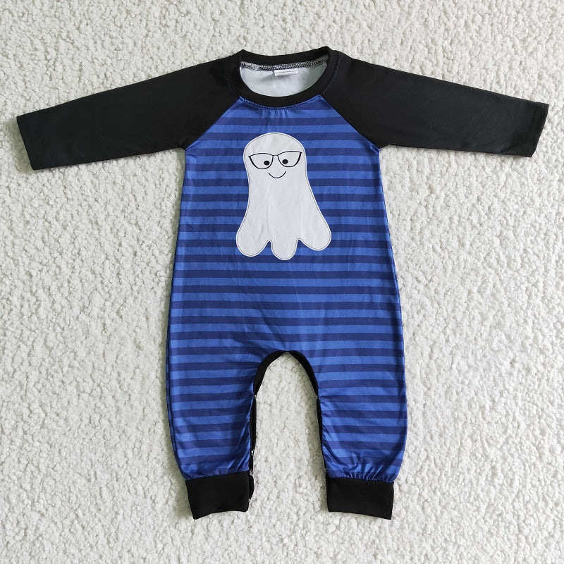 LR0066 Boys Glasses Ghost Blue Striped Long Sleeve Bodysuit