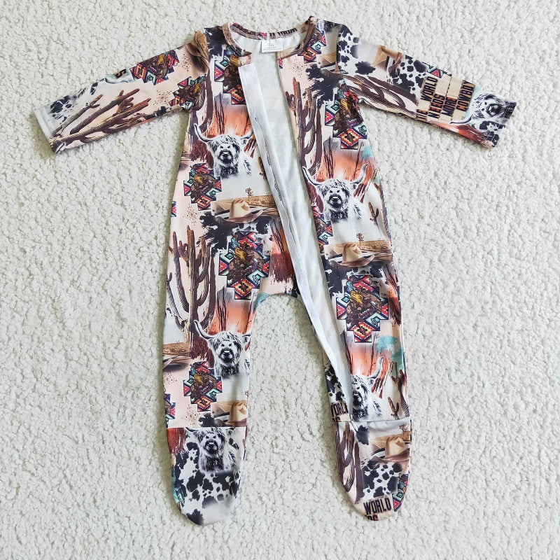 LR0069 Alpine Cow Cactus Long Sleeve Bodysuit