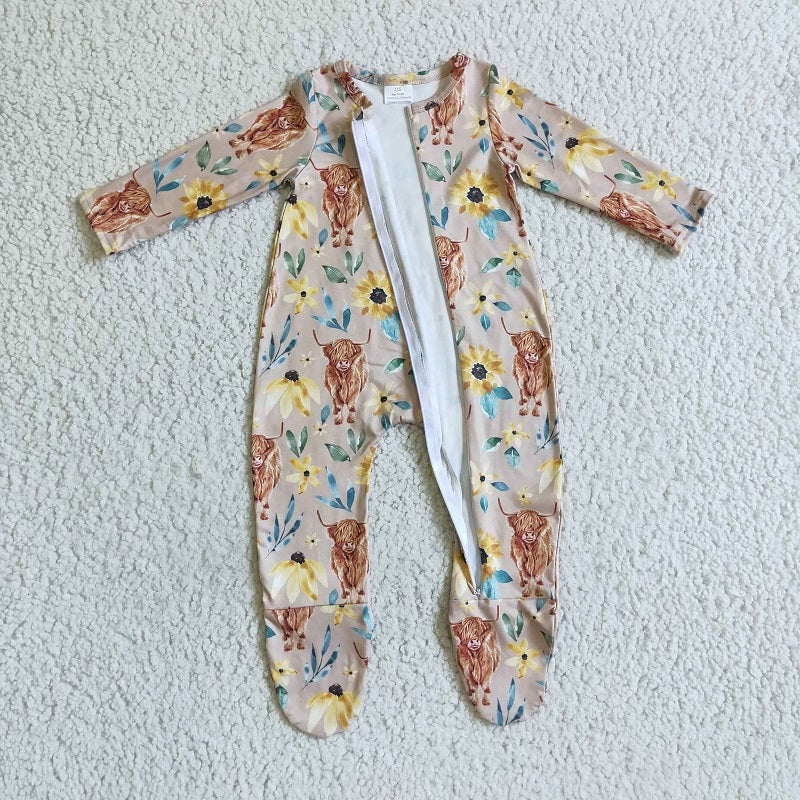 LR0071 BABY GIRLS HIGHLAND COW ROMPER WITH ZIPPER