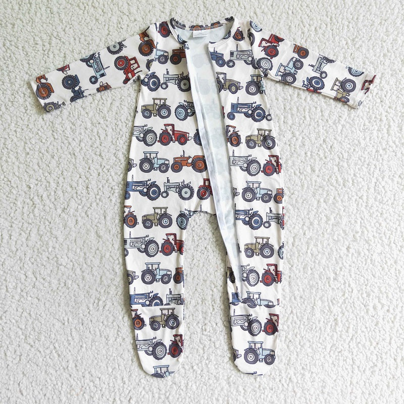 LR0072 NEWBORN BABY TRACTOR LONG SLEEVE ROMPER WITH ZIPPER