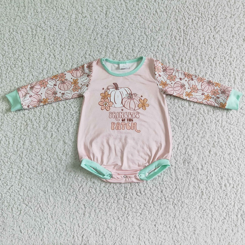 LR0092 Pumpkin Blossom Long Sleeve Bodysuit Romper