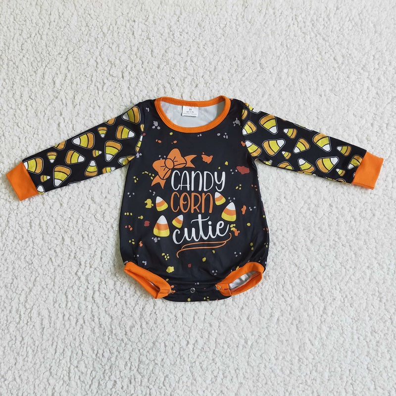 LR0103 Halloween Candy Corn Kernels Long Sleeve Bodysuit