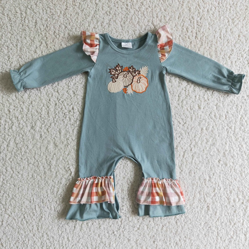 LR0105 Fall Pumpkin Blue Long Sleeve Bodysuit