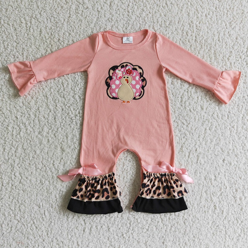 LR0112 Girls Embroidered Turkey Long Sleeve Bodysuit