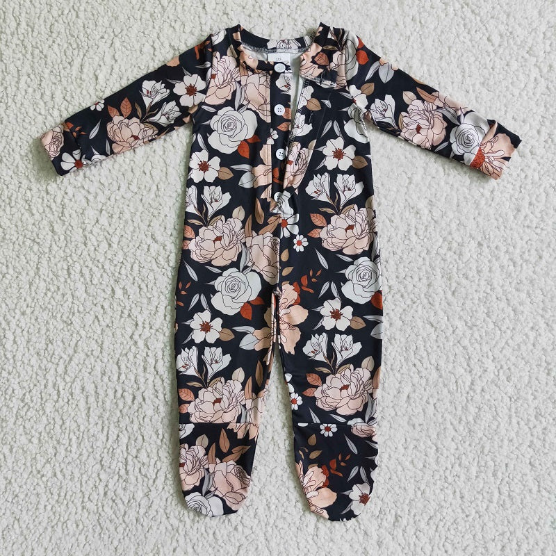 LR0116 Black Floral Long Sleeve Bodysuit