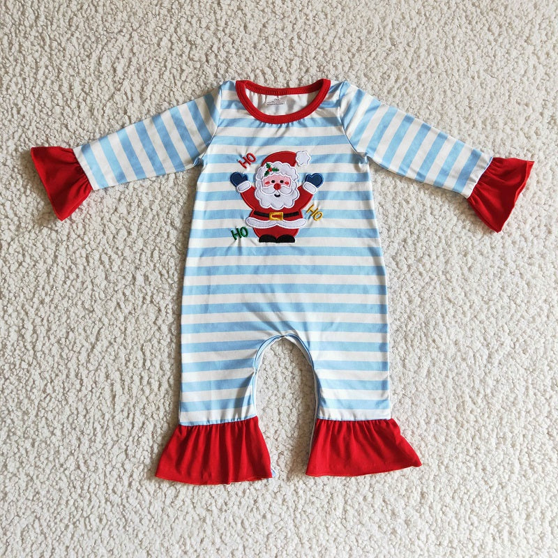 LR0120 Girls Embroidered Santa Striped Long Sleeve Bodysuit