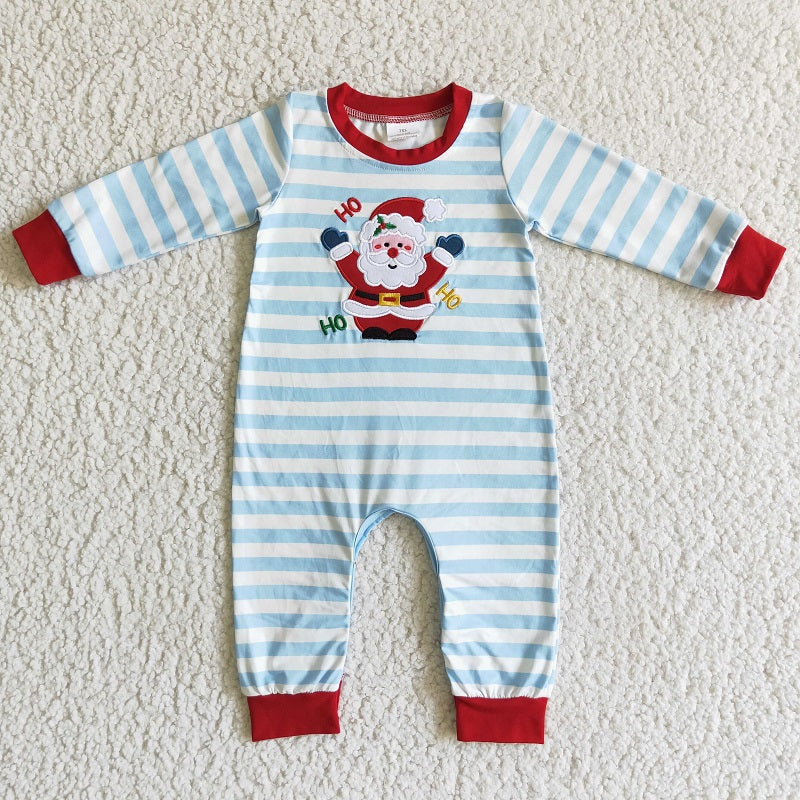 LR0121 Boys Embroidered Santa Stripe Long Sleeve Bodysuit