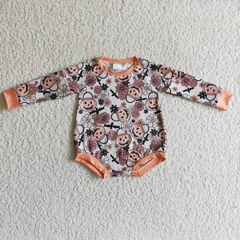 LR0159 Halloween Pumpkin Flower Long Sleeve Bodysuit