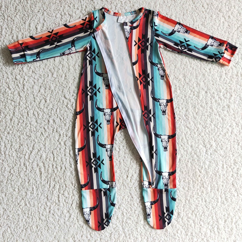 LR0169 Bull Head Colorful Striped Long Sleeve Bodysuit