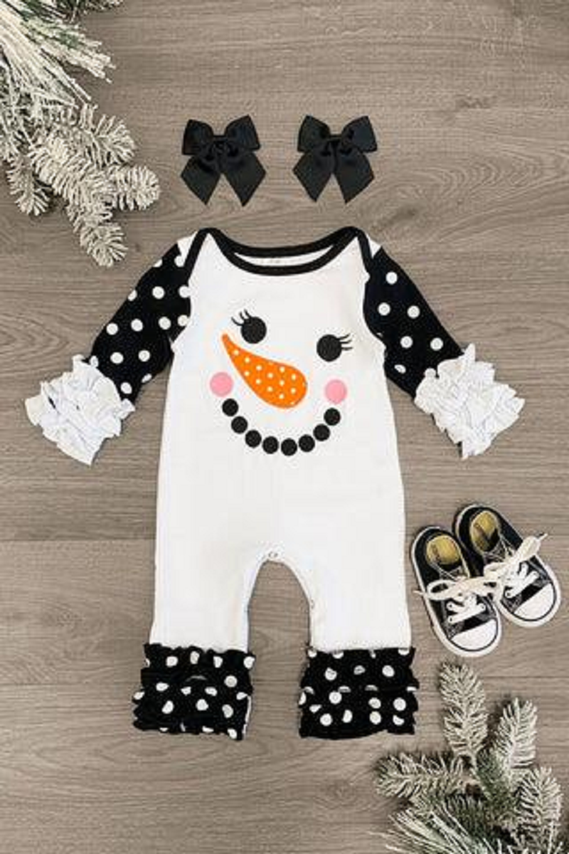 LR0192 BABY GIRLS CUTE SNOW MEN ICING SLEEVE ROMPER