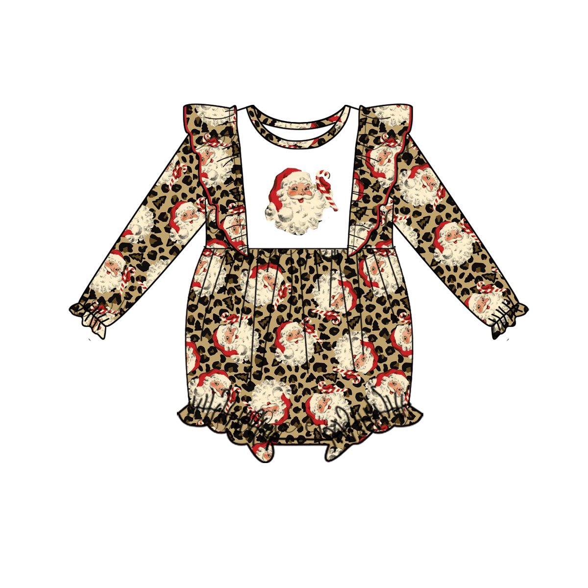 LR0202 BABY GIRLS SANTA LEOPARD BUBBLE ROMPER
