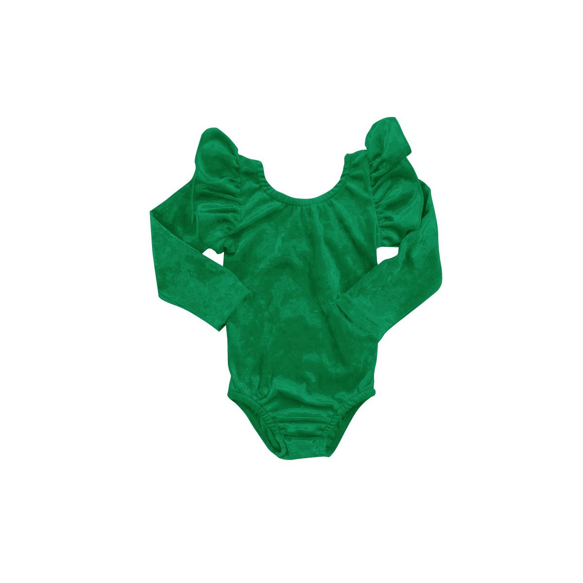 LR0212 Girls Green Gold Velvet Long Sleeve Dance Romper