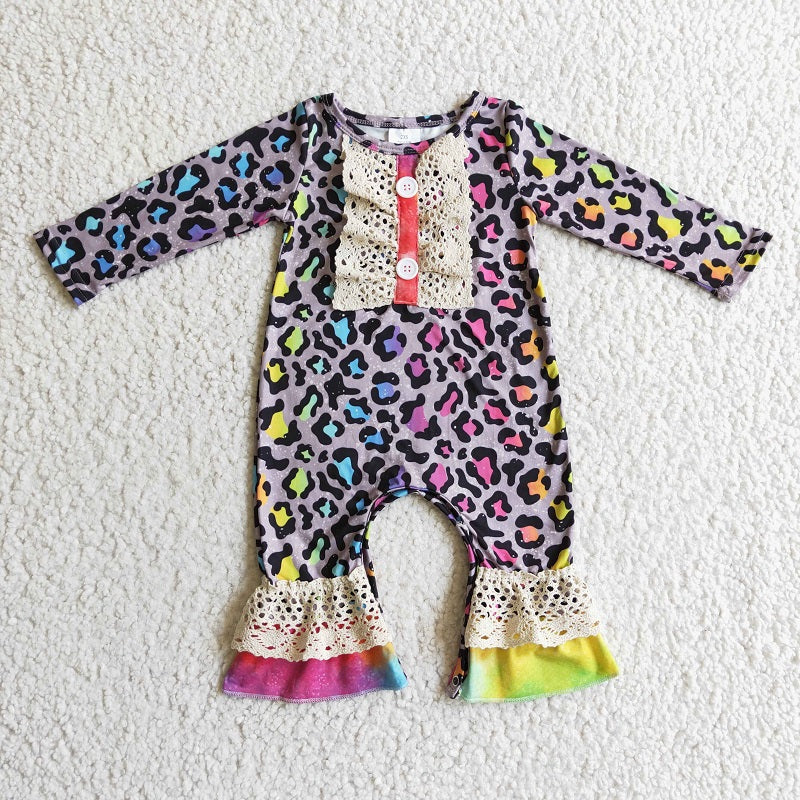 LR0215 Girls Colorful Leopard Print Long Sleeve Bodysuit