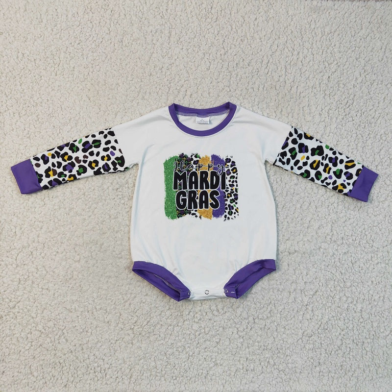 LR0226 MARDI GRAS colorful leopard print long-sleeve bodysuit