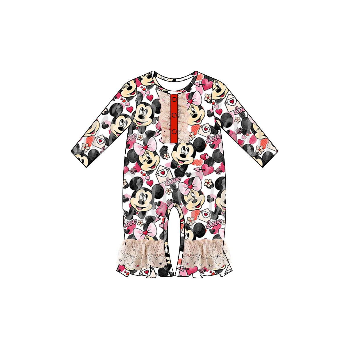 LR0245 girl valentine's day cartoon heart long-sleeved onesie
