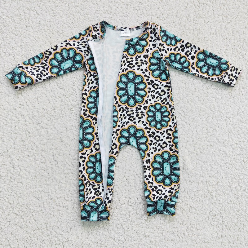 LR0254 Girls Gem Leopard Long Sleeve Bodysuit