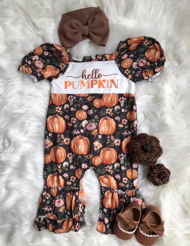 SR0093 BABY GIRLS HELLO PUMPKIN ROMPER