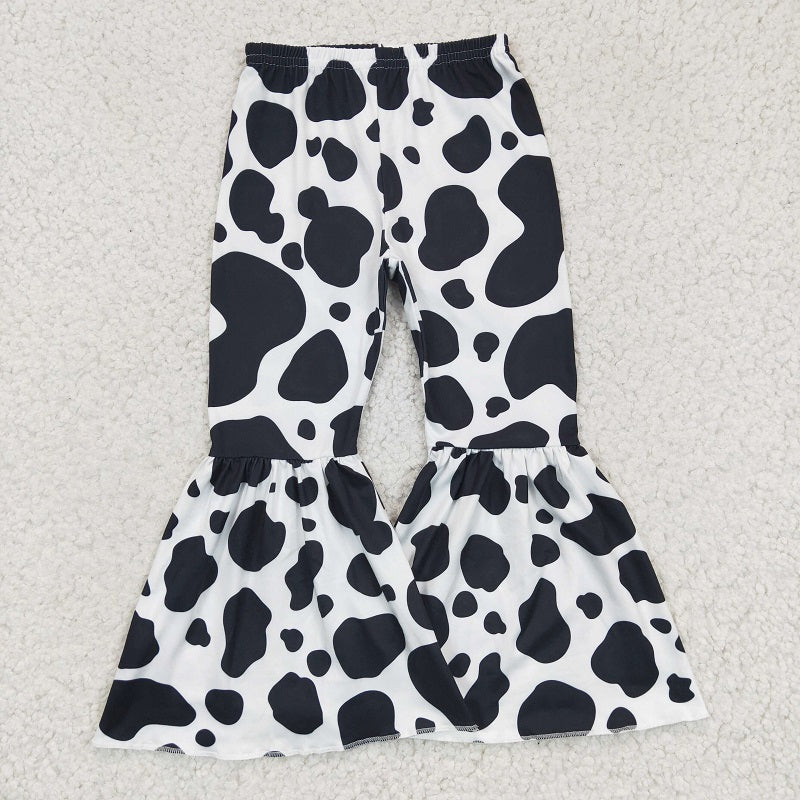 P0041 Baby Girls Cow Print Bell Bottom Pants