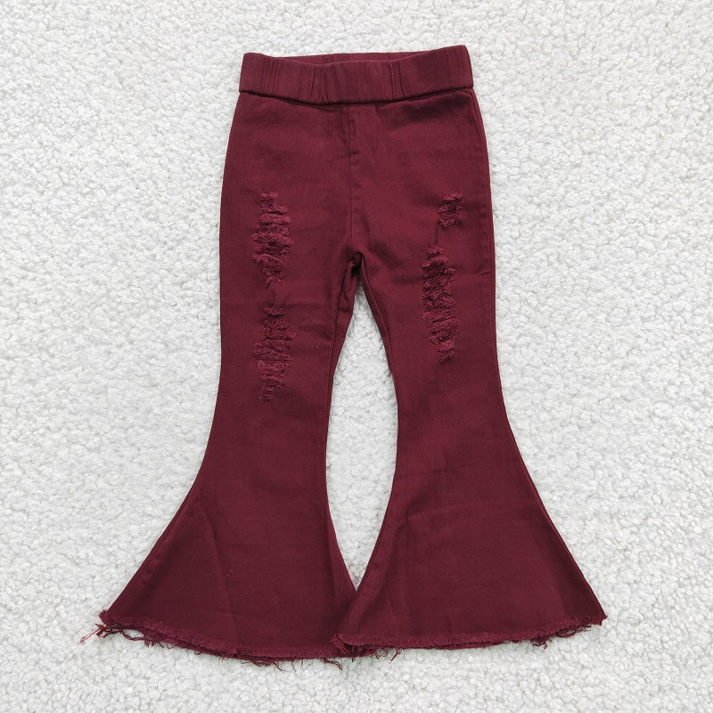 P0047 baby girl clothes dark red jeans bell bottom pant