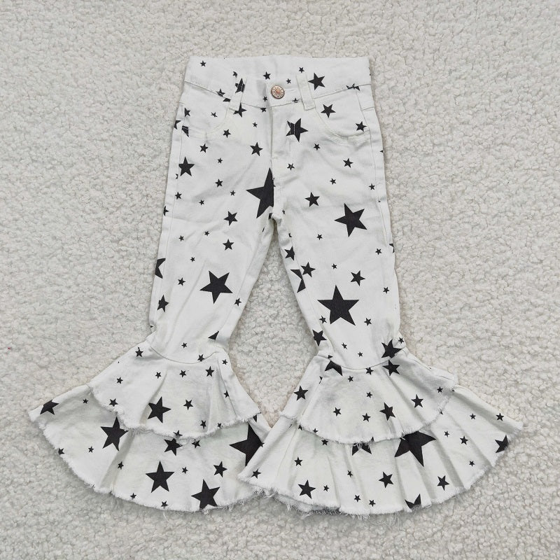 P0068 Black Star White Denim Trousers long pants