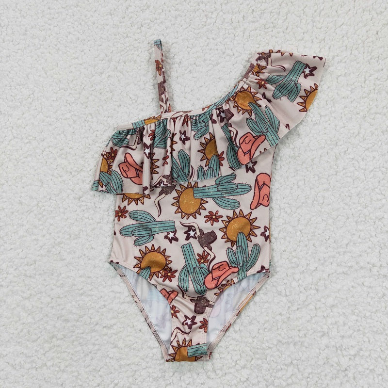 S0034 Baby Girls Hat Cactus Sun One Piece Swimsuit