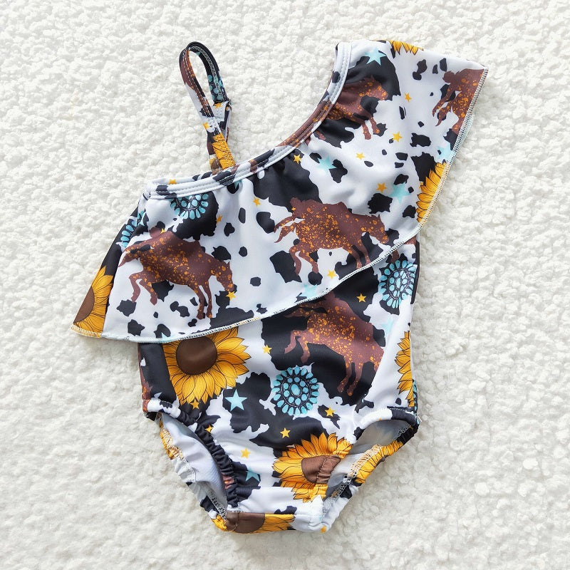S0045 Baby Girls Sunflower Gem One Piece Swimsuit