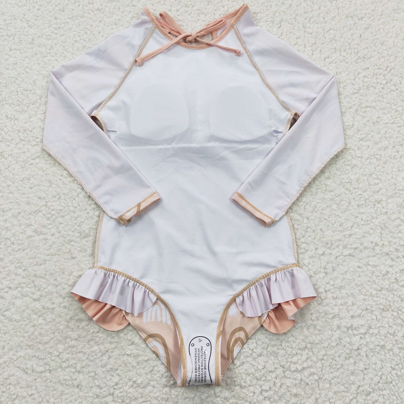 S0086 Rainbow Beige Long Sleeve One-Piece Swimsuit
