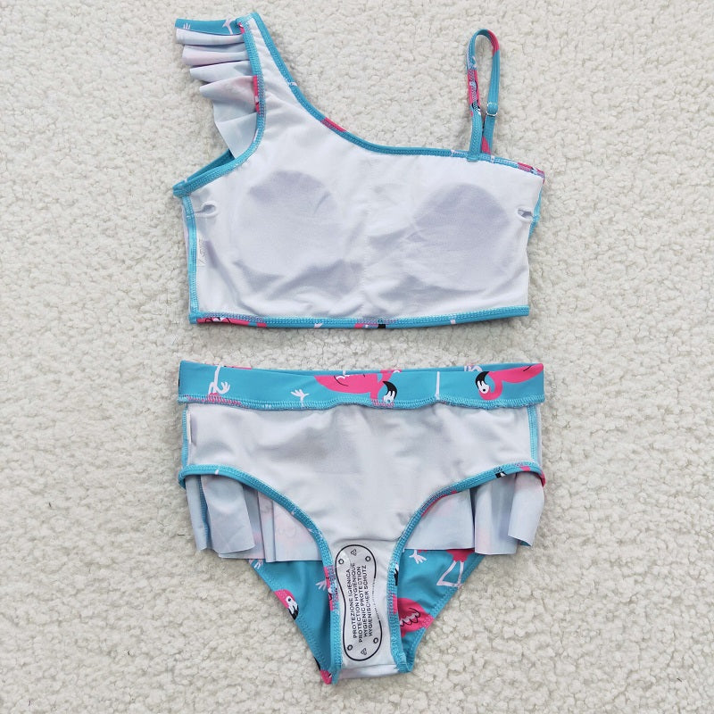 S0087 Baby Girls Flamingo Blue Swimsuit Set